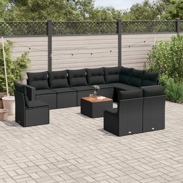 vidaXL 11-delige Loungeset met kussens poly rattan zwart, foto 2