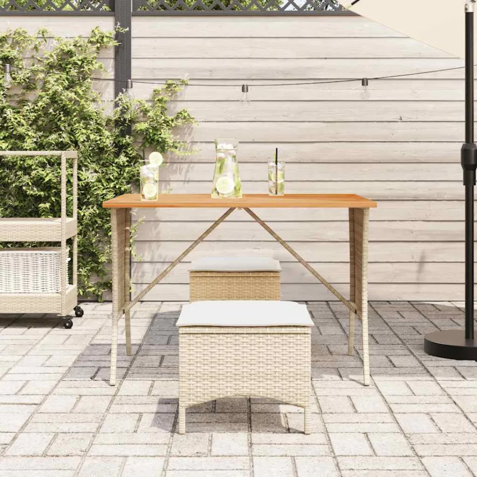 vidaXL Tuintafel met acaciahouten blad 105x75x72 cm poly rattan beige, foto 3