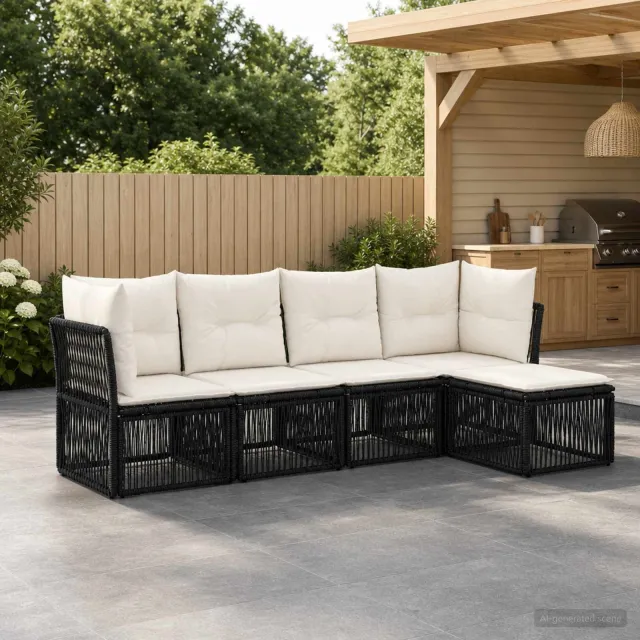 vidaXL Tuinbankenset 5 st Zwart poly rattan, foto 2