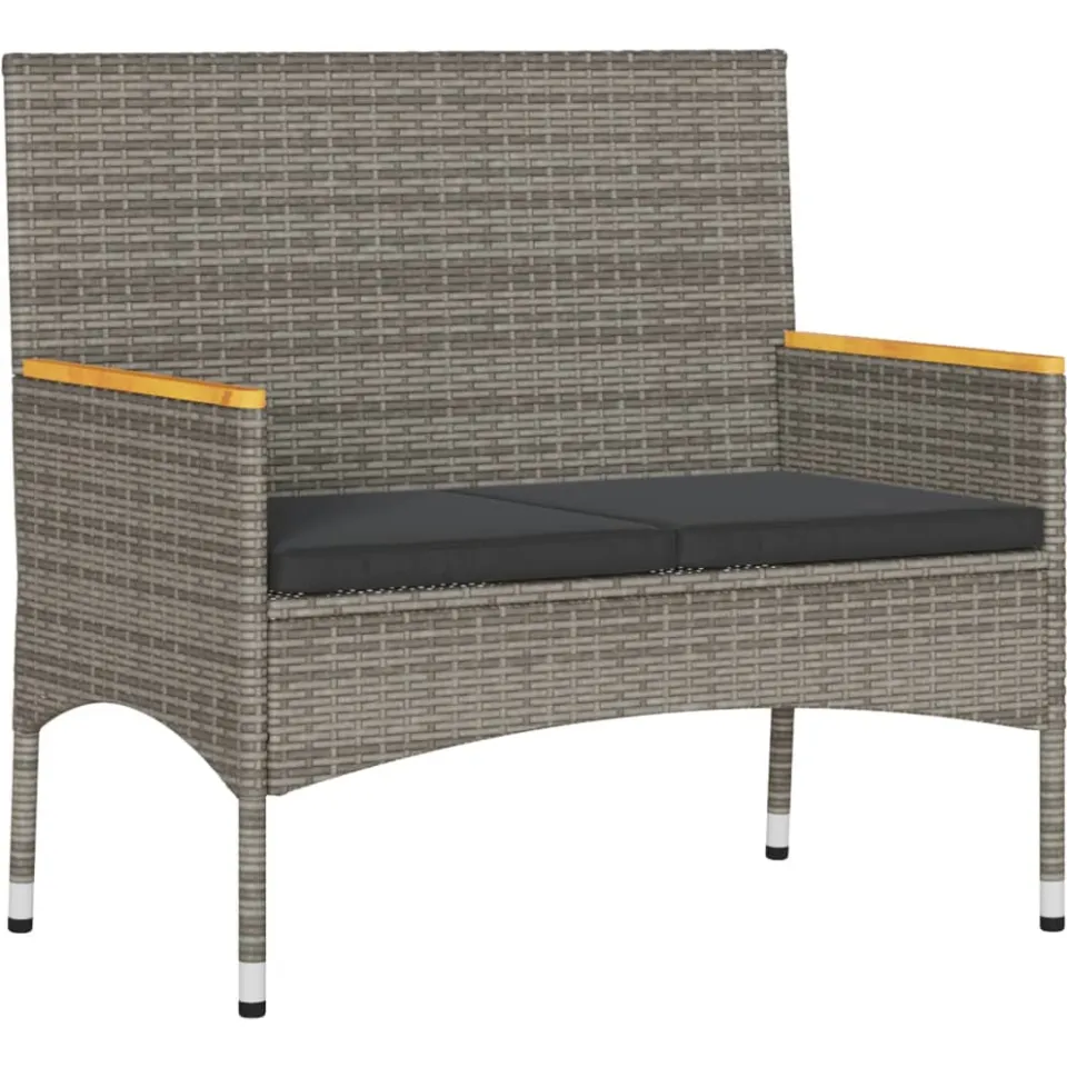 vidaXL Tuinbank 2-zits met kussens en tafel poly rattan grijs Zwart