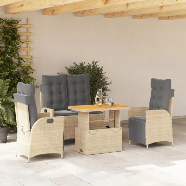 vidaXL 4-delige Tuinset met kussens poly rattan beige, foto 2