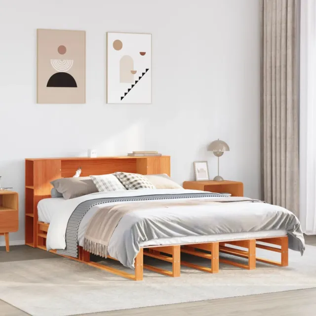vidaXL Bed met boekenkast zonder matras hout wasbruin 140x200 cm Wit