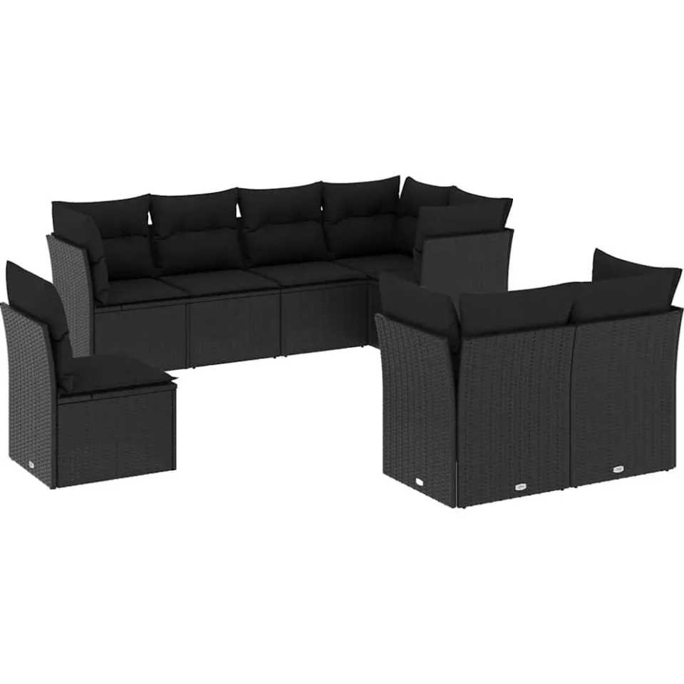 vidaXL 8-delige Loungeset met kussens poly rattan zwart