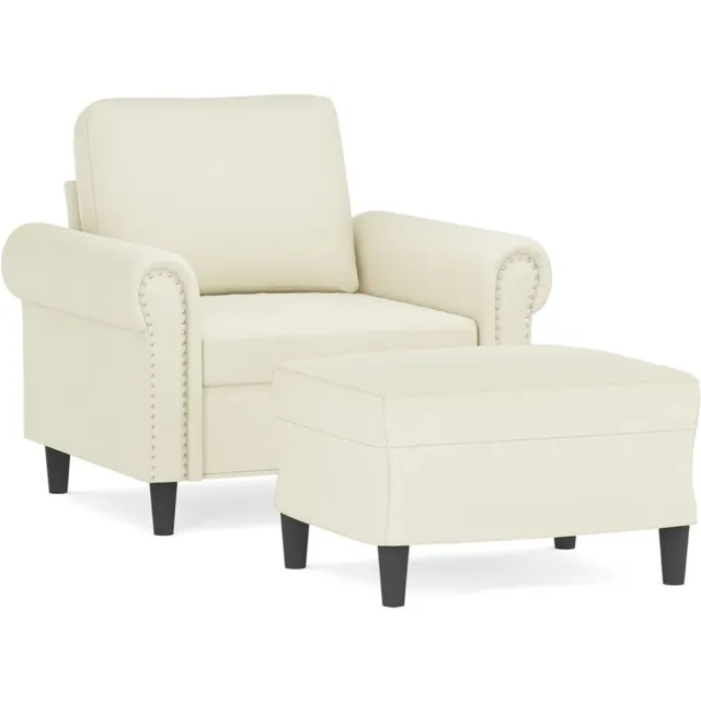 vidaXL Fauteuil - met - voetenbank - 60 - cm - fluweel - crèmekleurig