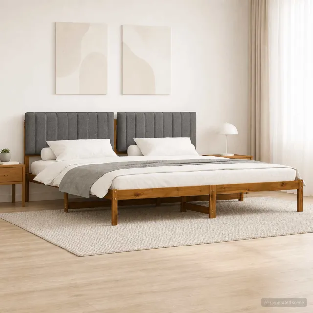 vidaXL Bedframe met gestoffeerd hoofdbord Naturel en lichtgrijs
