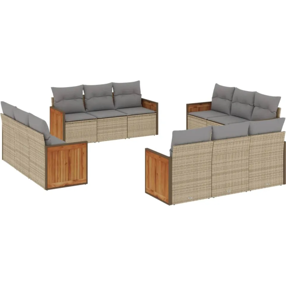vidaXL 12-delige Loungeset met kussens poly rattan beige, foto 3