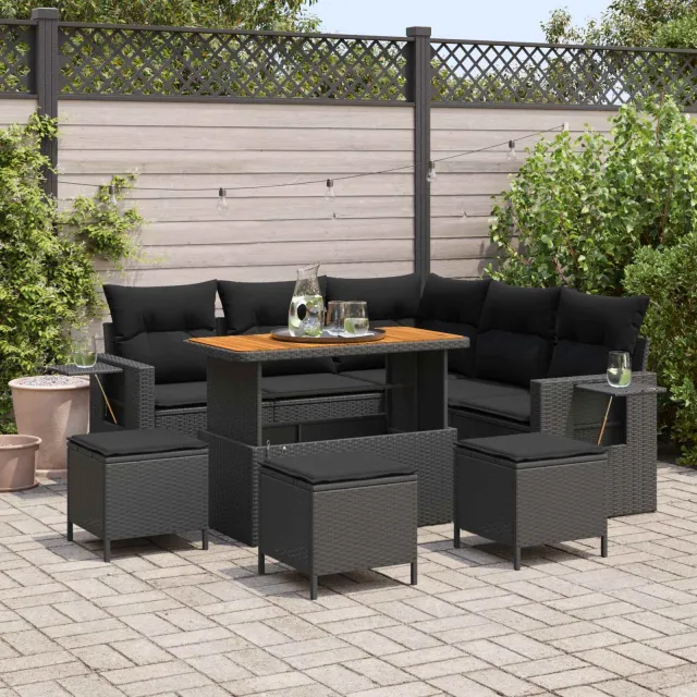 vidaXL Tuin Sofa Set 9 st Zwart poly rattan, foto 2