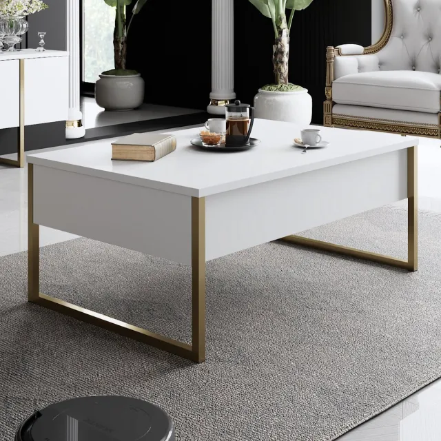 Skye Decor , Salontafel, Luxe - White, Gold, Gemelamineerde spaanplaat, Wit & Goud, 90 x 60 x 40 cm