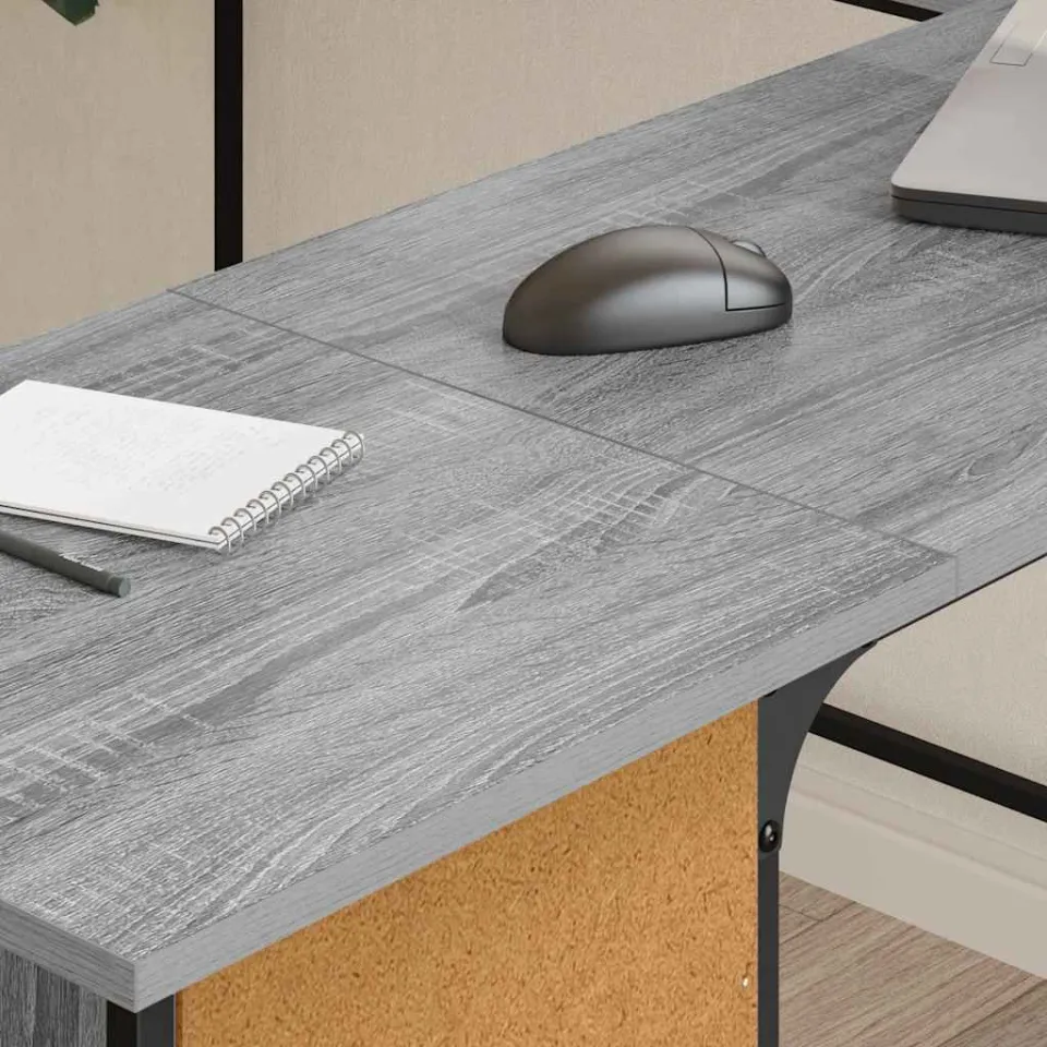 vidaXL Bureau 141x141x75 cm bewerkt hout grijs sonoma eikenkleurig, foto 3