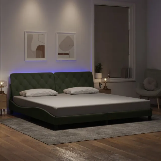 vidaXL Bedframe met LED zonder matras fluweel roze 200x200 cm