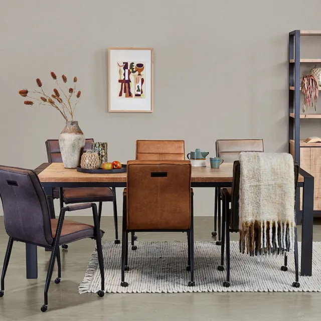 Woonexpress Eettafel Tilburg - MDF/Metaal - Naturel/Zwart - 190x77x90 cm (BxHxD) Hout - Mango/Hout - Naturel