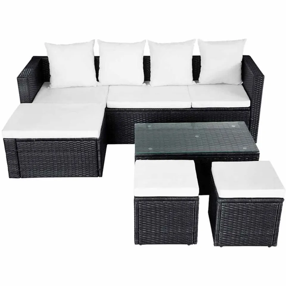 vidaXL 4-delige Loungeset met kussens poly rattan zwart