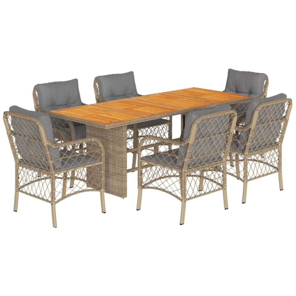 vidaXL 7-delige Tuinset met kussens poly rattan gemengd beige, foto 3
