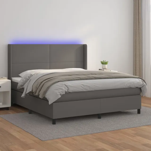 vidaXL Boxspring met matras en LED kunstleer grijs 160x200 cm