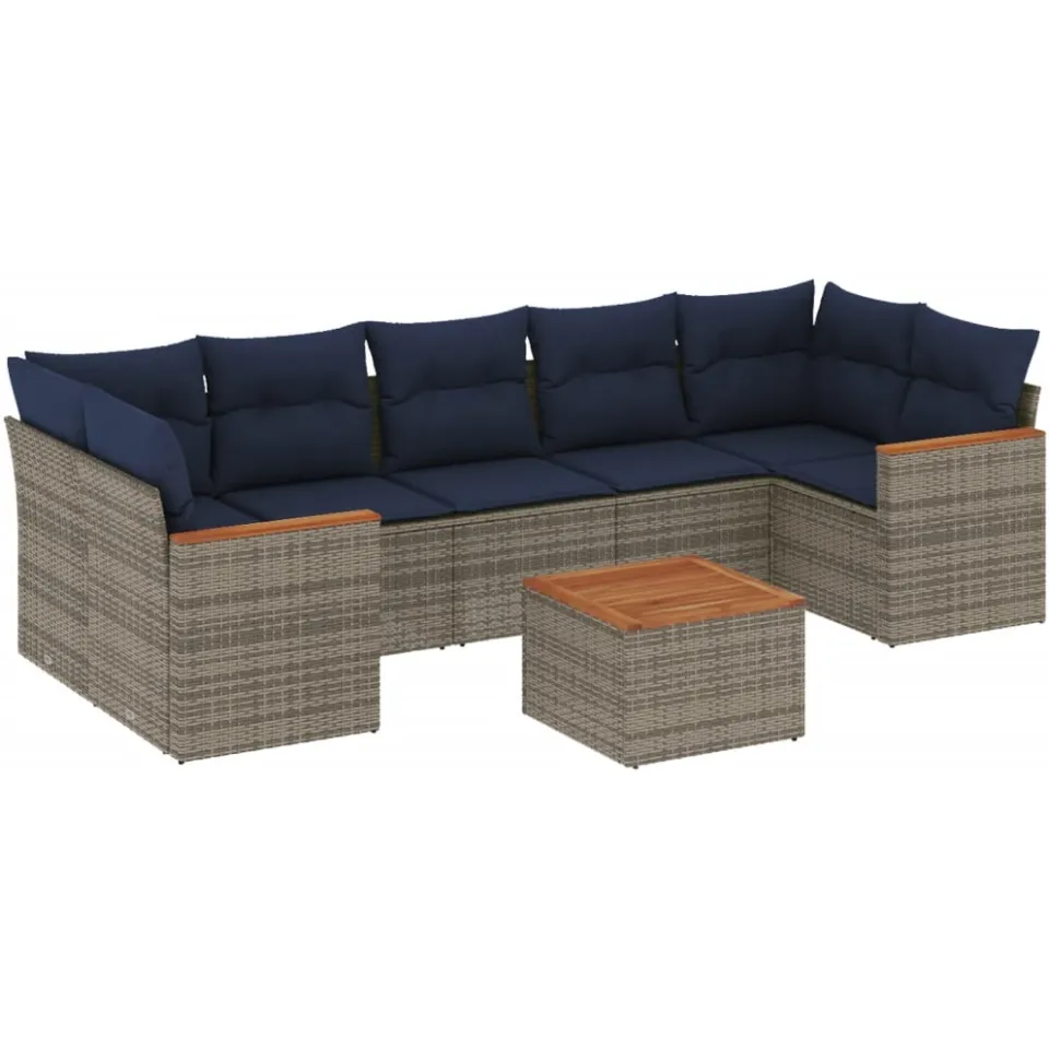 vidaXL 8-delige tuinbankset met kussens, grijs polyrotan, foto 3