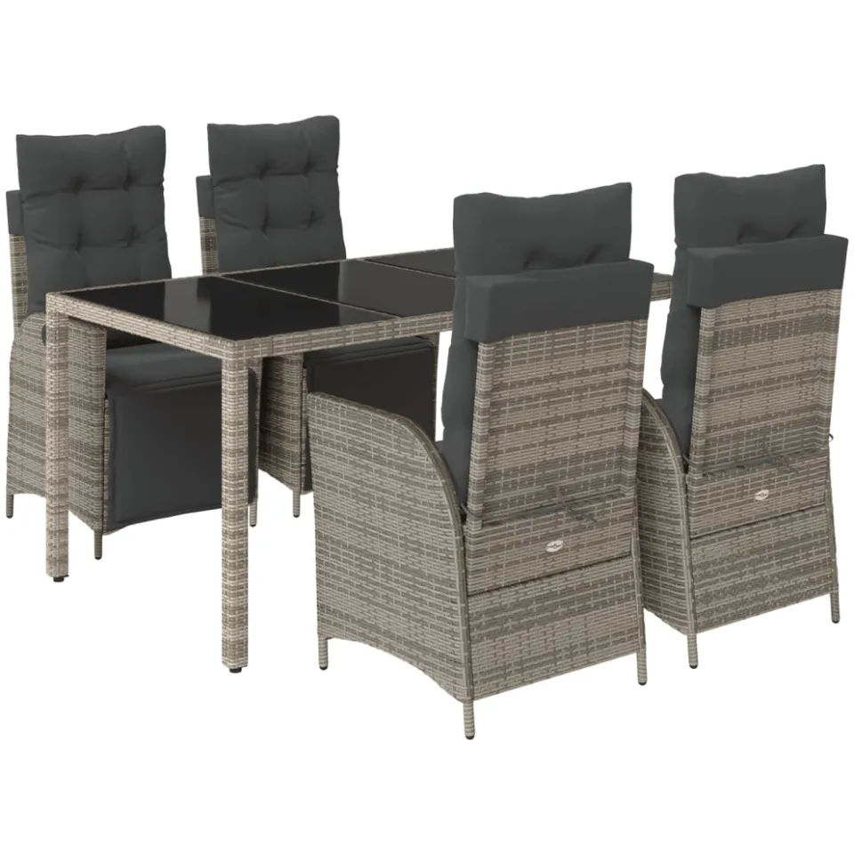vidaXL 5-delige Tuinset met kussens poly rattan grijs