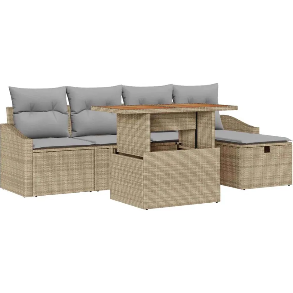 vidaXL Tuinbankenset 6 st Beige poly rattan