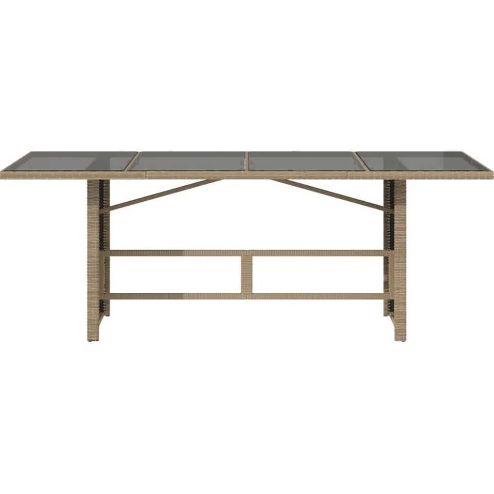 vidaXL Tuintafel met glazen blad 190x80x74 cm poly rattan beige, foto 4