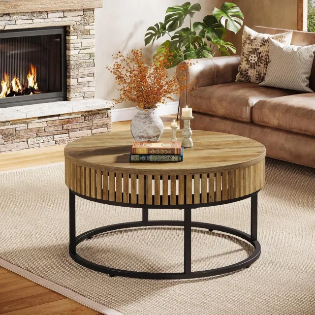 Tribesigns Ronde Salontafel - 80×80×45.5 CM - Modern Houten Meubilair - Bruine - Voor Woonkamers