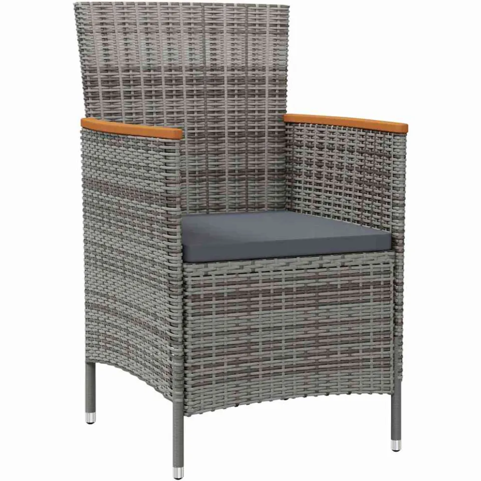 vidaXL 7-delige Tuinset met kussens poly rattan grijs