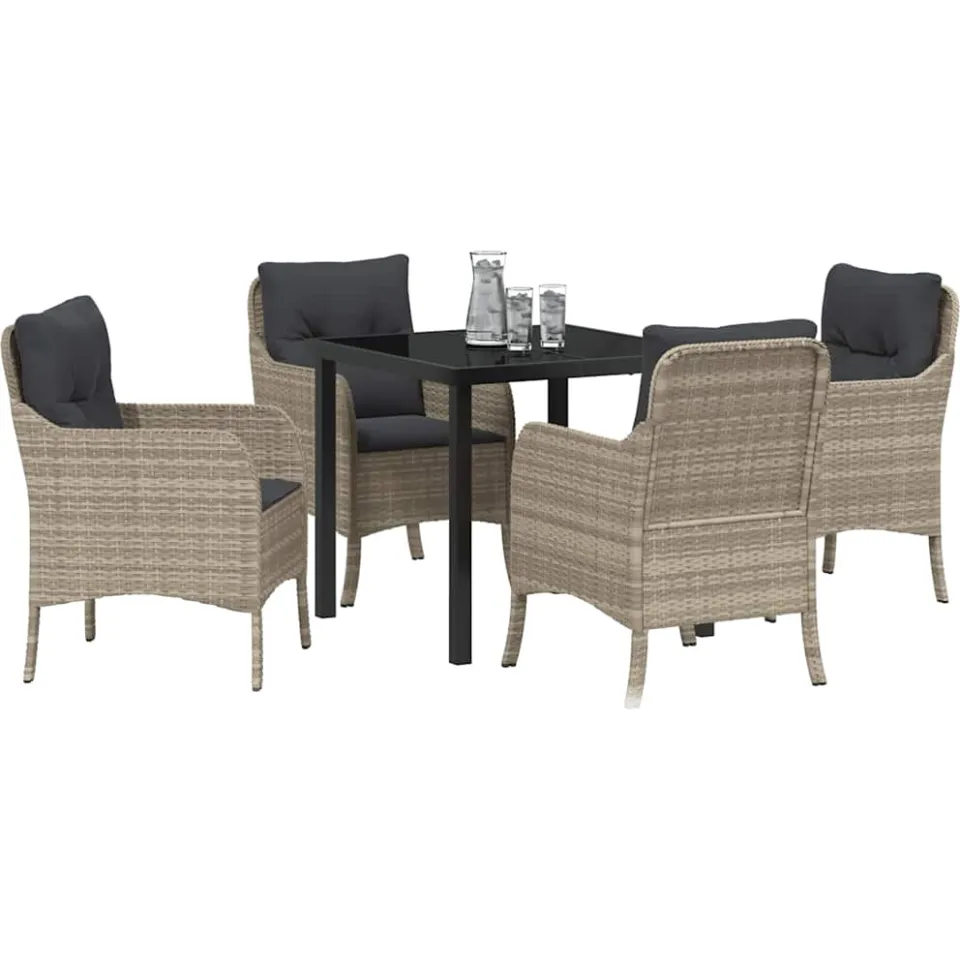 vidaXL Tuin eettafelset 5 st Lichtgrijs poly rattan