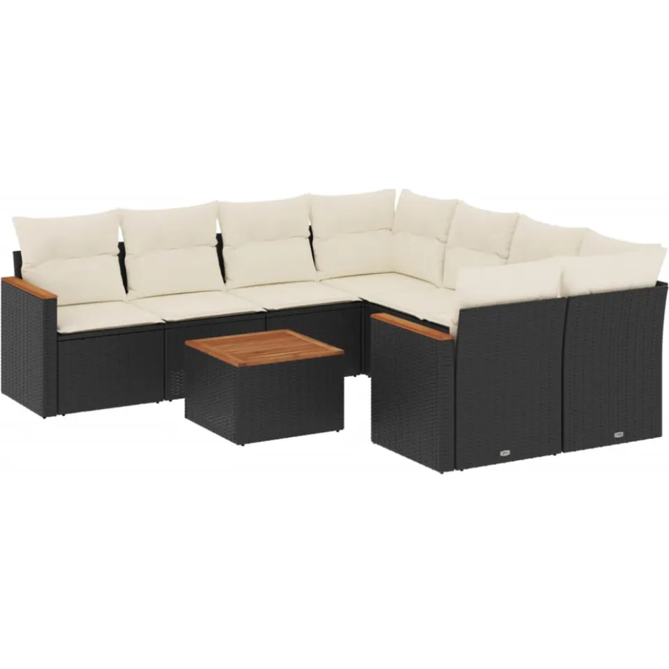 vidaXL 9-delige Loungeset met kussens poly rattan zwart, foto 3