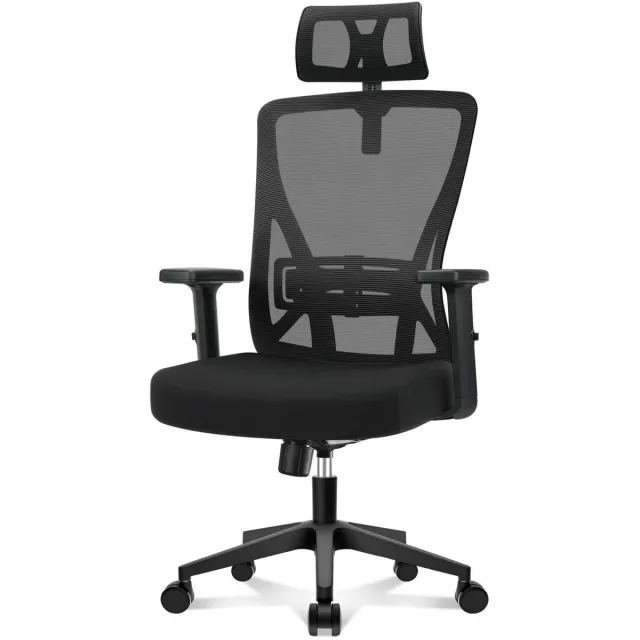 Sellino Bureaustoel - Zwart - Verstelbare zithoogte - Soepel verrijdbaar - Comfortabele armsteunen - 126 cm - Stabiel onderstel