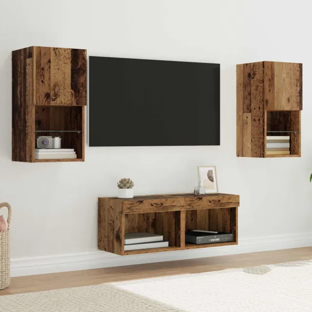 vidaXL TV Wandkasten 4 st Oud Hout Bewerkt hout bruin, foto 2