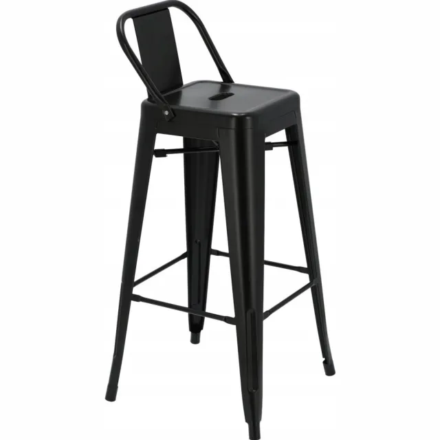 Artpro Zwarte Metalen Hoker Loft ArtPro met Rugleuning - Barstoel Keuken 75cm Black