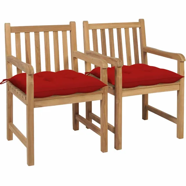vidaXL Tuinstoelen 2 st met rode kussens massief teakhout Rood