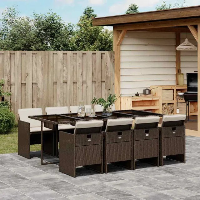 vidaXL 9-delige Tuinset met kussens poly rattan bruin