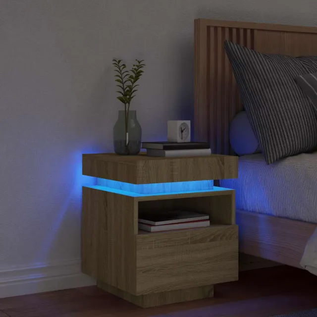 vidaXL Nachtkastje met LED-verlichting 40x39x48,5 cm sonoma eikenkleur, foto 2