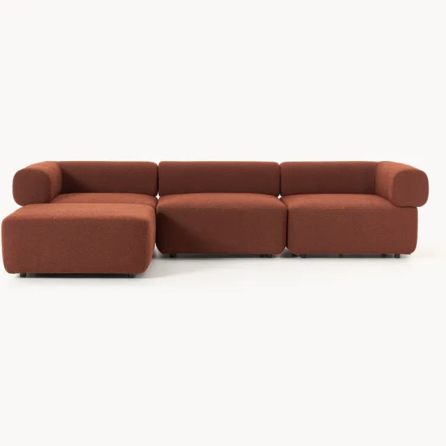 Westwing Collection Modulaire bank Anton (4-zits) met poef (links/rechts) van bouclé Terracotta