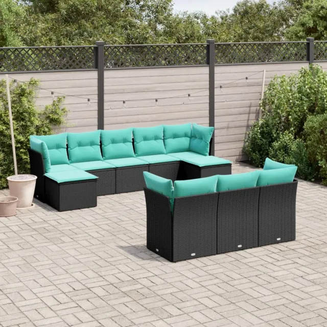 vidaXL 10-delige tuinbankset met kussens van zwart polyrotan, foto 2