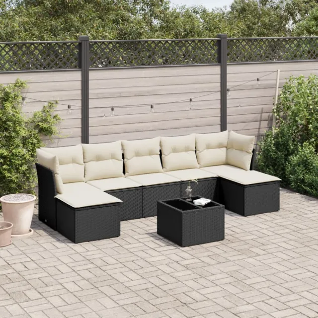 vidaXL 8-delige Loungeset met kussens poly rattan zwart, foto 2