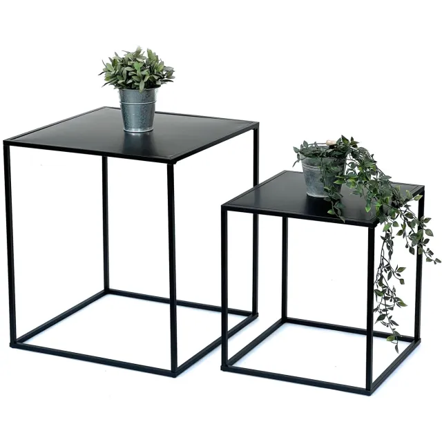 ‎DanDiBo DanDiBo Bijzettafels vierkant - Set van 2 - Zwart metaal - 45 en 60 cm