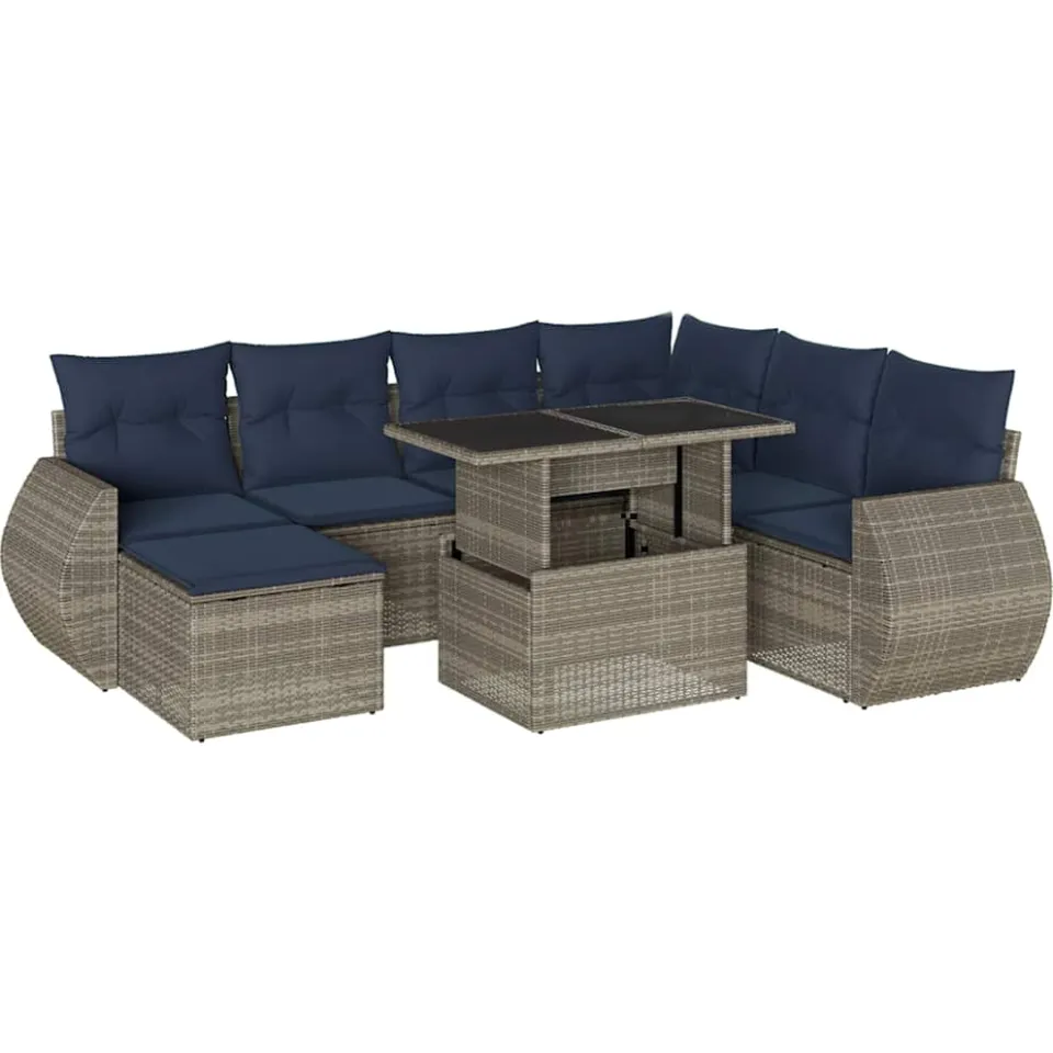 vidaXL 8-delige tuinbankset met kussens, grijs polyrotan, foto 3