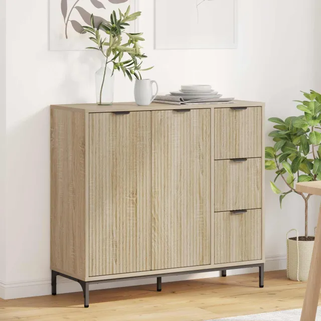 vidaXL Dressoir Sonoma Eiken 89,5 x 33 x 82 cm Bewerkt hout, foto 2