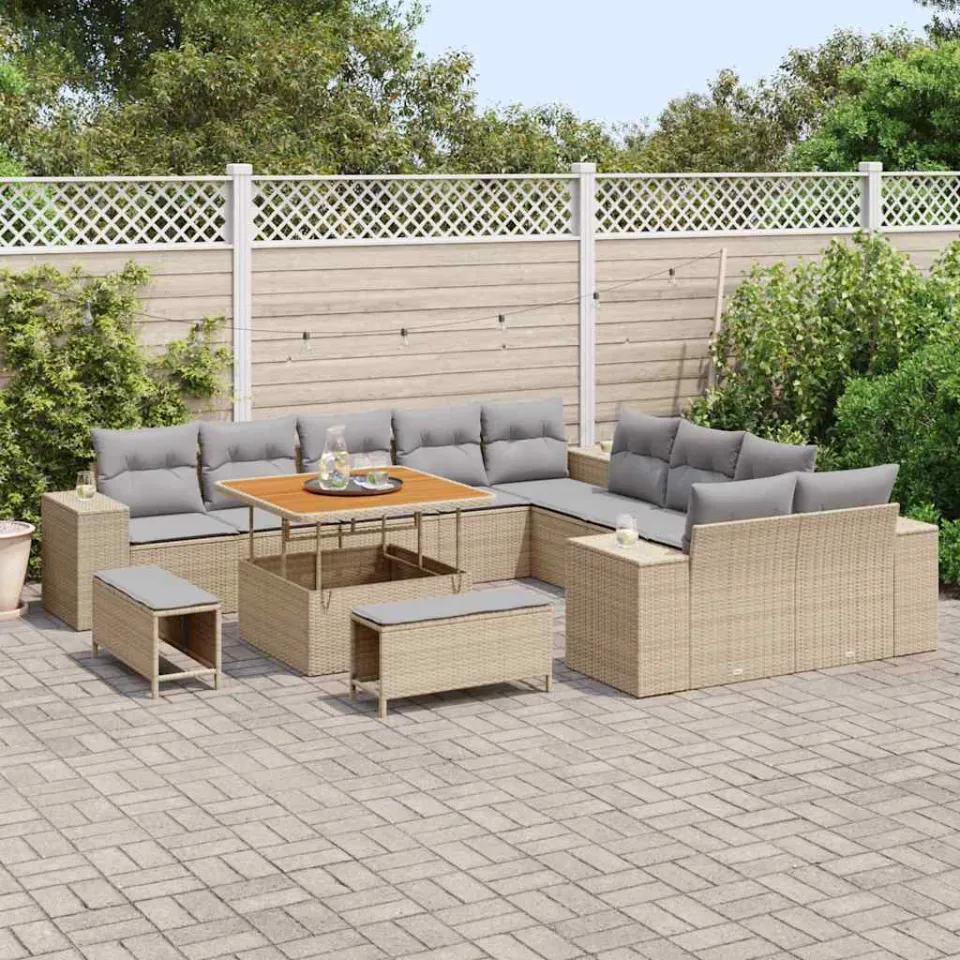 vidaXL Tuin Sofa Set 13 st Beige poly rattan, foto 3