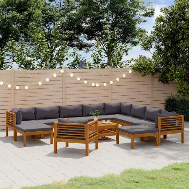 vidaXL 12-delige Loungeset met kussens massief acaciahout grijs, foto 2