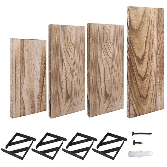 REDOM Wandplank Set 4-delig – Wandrek 42 cm + 3 formaten (11.4/14.2/16.5 inch) – Ruimtebesparend muurplank opbergsysteem – Voor woonkamer slaapkamer keuken badkamer – Hout – Naturel houtkleur Natuurlijke houtkleur