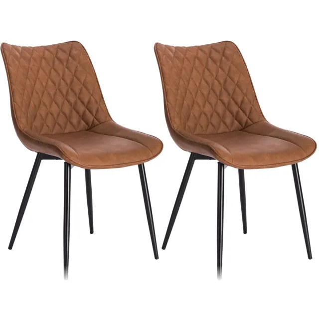 Klarven Eetkamerstoel stuks Leer lichtbruin - Eetkamerstoelen - Leren Eetkamerstoel - Eetkamerstoelen Set Van 2 - Kunstleer - Ergonomische Rugleuning - Stevig En Comfortabel Zitcomfort - Zithoogte 46,5cm