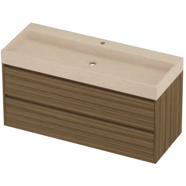 Proline Evoli Badmeubelset Hardsteen Loft 1 Kraangat 120x46x62 cm Sand Stone Caramel Walnut Houtlook