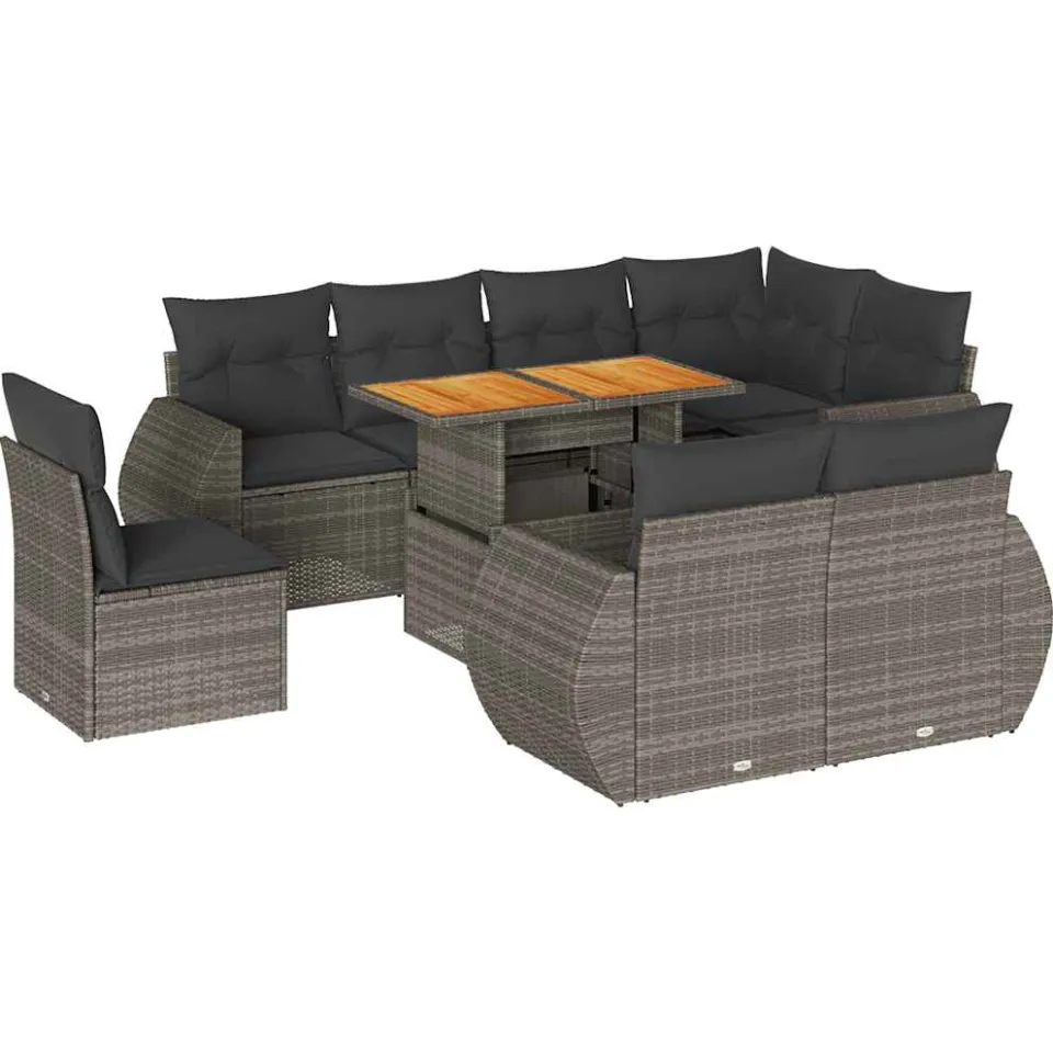 vidaXL 9-delige Loungeset met kussens poly rattan grijs, foto 3