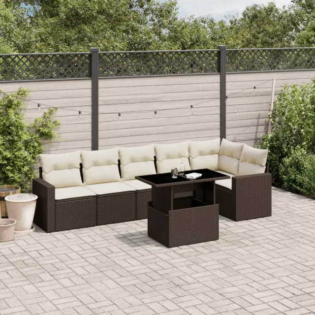 vidaXL 7-delige Loungeset met kussens poly rattan bruin, foto 2