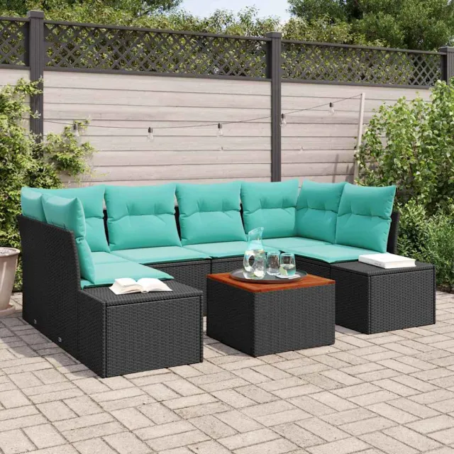 vidaXL Tuinbankenset 7 st Zwart en Turquoise poly rattan, foto 2