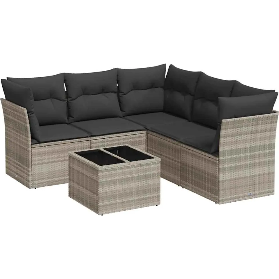 vidaXL 6-delige Loungeset met kussens poly rattan lichtgrijs