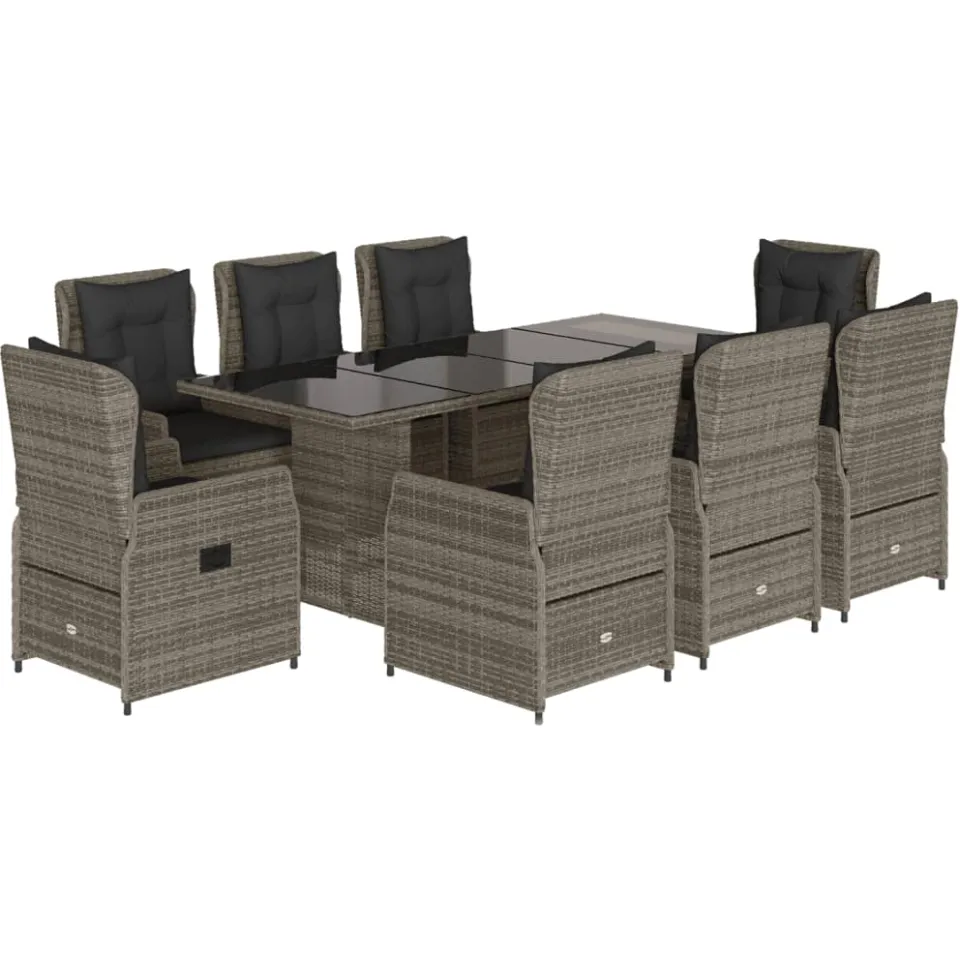 vidaXL 9-delige Tuinset met kussens poly rattan grijs, foto 3