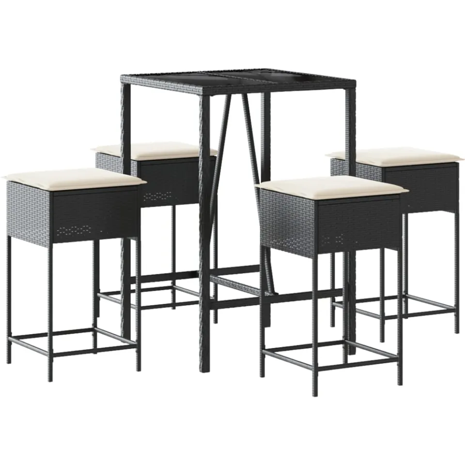 vidaXL 5-delige Tuinbarset met kussens poly rattan zwart, foto 3