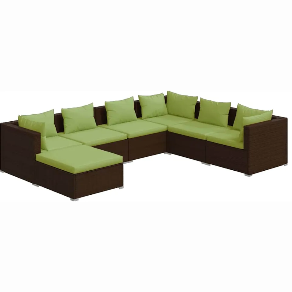vidaXL 7-delige Loungeset met kussens poly rattan bruin, foto 3